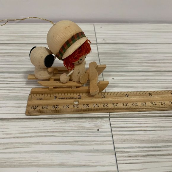 Vintage Handmade Wood Art Girl With Big And Puppy On Sleigh Figurine - Picture 7 of 9